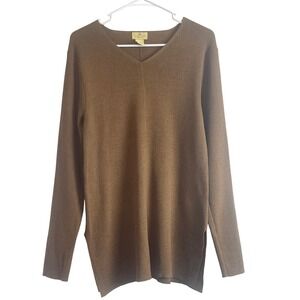 00777 LIMITED AMERICA Brown "Ribbed" V Neck Long Sleeve Sweater Top Women‎ L